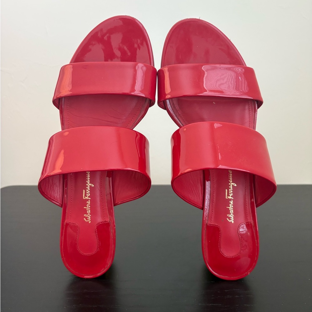 Salvatore Ferragamo Red Heels with Gold Accent Heel